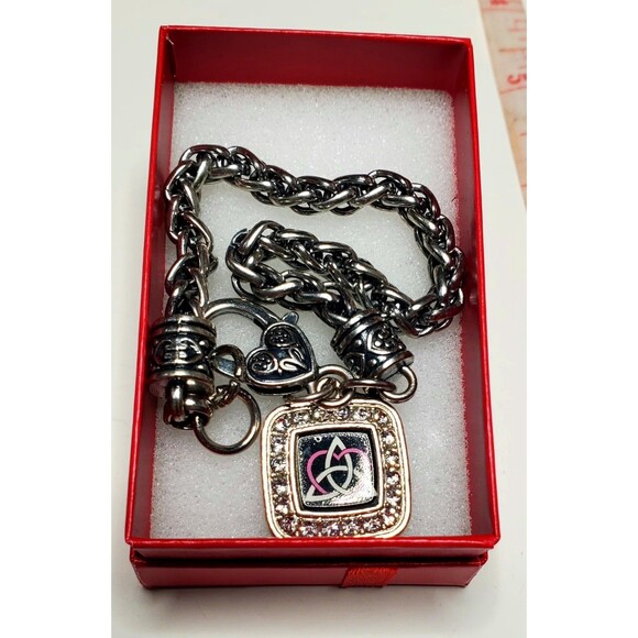 Celtic Trinity Knot Heart Charm Bracelet Silver Tone Pink & Black Romantic Gift - Picture 7 of 7
